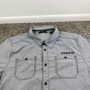 KUIU Shirt Basin Short Sleeve Button Up Heathered Steel Blue Mens Large